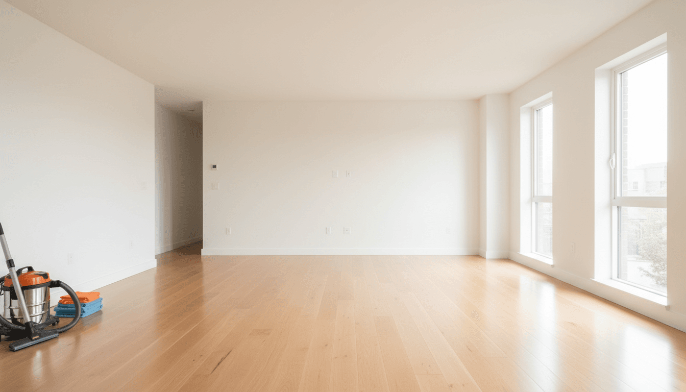 Empty renovated apartment with clean floors and natural light after construction
